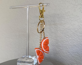 Handmade Orange Slice Keychain, Customizable Citrus Purse Charm, Fruit Accessories