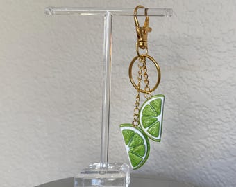 Handmade Lime Slice Keychain, Customizable Citrus Purse Charm, Fruit Accessories