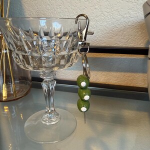 Handmade Olive Spear Keychain, Customizable Dirty Martini Purse Charm image 6