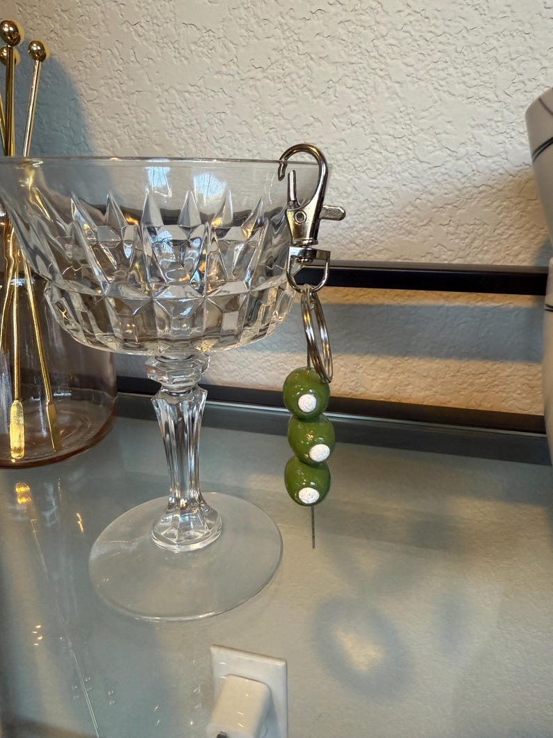 Handmade Olive Spear Keychain, Customizable Dirty Martini Purse Charm image 6