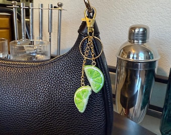Handmade Salt & Lime Keychain, Margarita Purse Charm, Cocktail Garnish Bag Accessory
