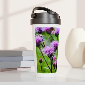 Blumen Edelstahl Reisebecher mit Henkel, 15oz | Geschenk für Mitarbeiter / Kollegen | Wiederverwendbare Reisebecher | Einzigartige minimalistische Design-Tasse