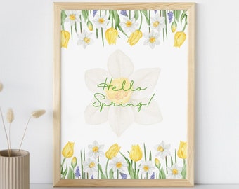 Impresión digital de primavera feliz, arte de pared imprimible de primavera, impresión digital de primavera, cartel de primavera, decoración de primavera, decoración de pared de temporada de primavera, primavera
