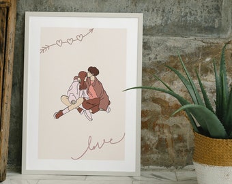 Póster de pareja / Impresión digital / Pareja enamorada / Decoración de pared / Arte mural
