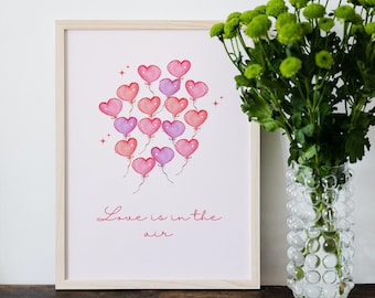 Póster de Love Is In The Air / Día de San Valentín / Regalo de San Valentín / Arte mural imprimible / Regalo para parejas / Impresión digital