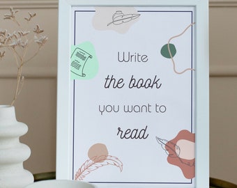 Cartel de inspiración del escritor, cartel del escritor, arte de la inspiración de la escritura, impresión digital del escritor, cartel del libro, impresión digital del libro, arte del escritor