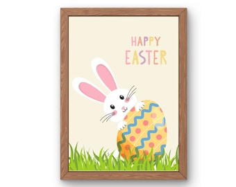 Arte de pared imprimible del conejito de Pascua, impresión digital del huevo de Pascua, descarga instantánea de decoración del hogar de primavera, impresión digital de Pascua, arte de la pared del huevo de Pascua, arte