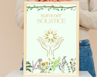 Cartel del solsticio de verano, impresión digital del solsticio de verano, regalo del solsticio de verano, decoración del solsticio de verano, arte de la pared del solsticio de verano, verano