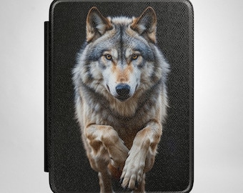 Running Wolf Kindle Case | Realistic Wolf Illustration, Protective eReader Cover