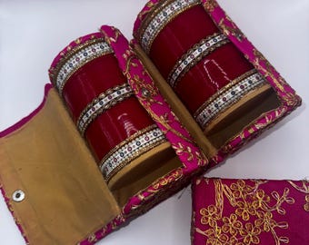 Silk Indian Bangle Boxes with Golden Zari Embroidery - Bridal Jewelry Storage