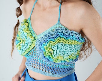 Crochet Crop Top, Festival Clothes, Beachwear Summer Top, Hand-knitted Summer Top, Crochet Summer Top, Granny Square Top, Colorful Top