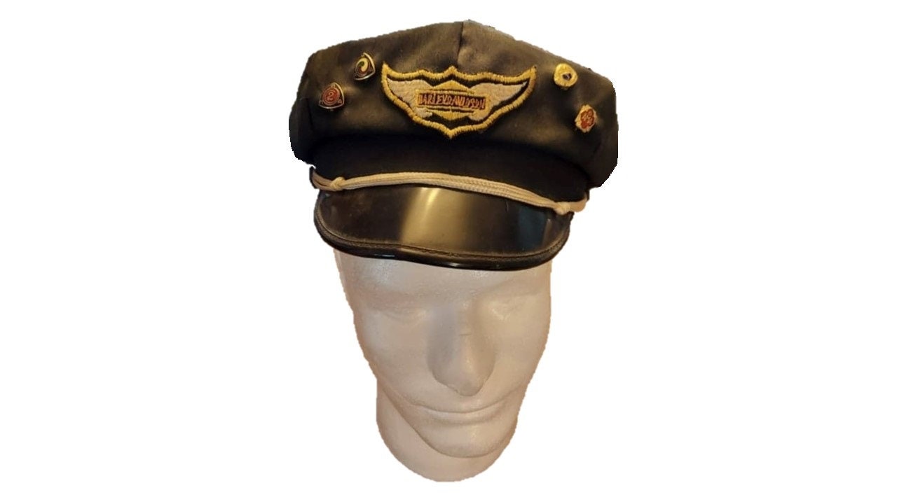 Vintage Harley Davidson Captains Hat With AMA Pins (circa 1940