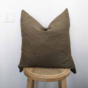 LEIGHTON || 22x22 Olive Green Linen Pillow Cover