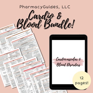 May include: A digital download bundle of 12 pages of information on cardiovascular and blood disorders. The text on the screen says "Cardiovascular & Blood Disorders" and "12 pages!"