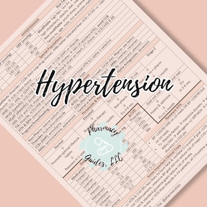 以下が含まれることがあります： ピンクの背景に「高血圧」というタイトルのチャート。チャートは、高血圧のさまざまな段階、リスク要因、治療法の概要を示しています。チャートには、血圧値、薬物、ライフスタイルの変更に関する情報が含まれています。