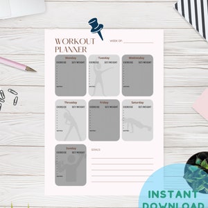Workout Planner Printable, Weekly Workout Tracker