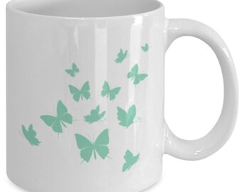 Green butterflies mug