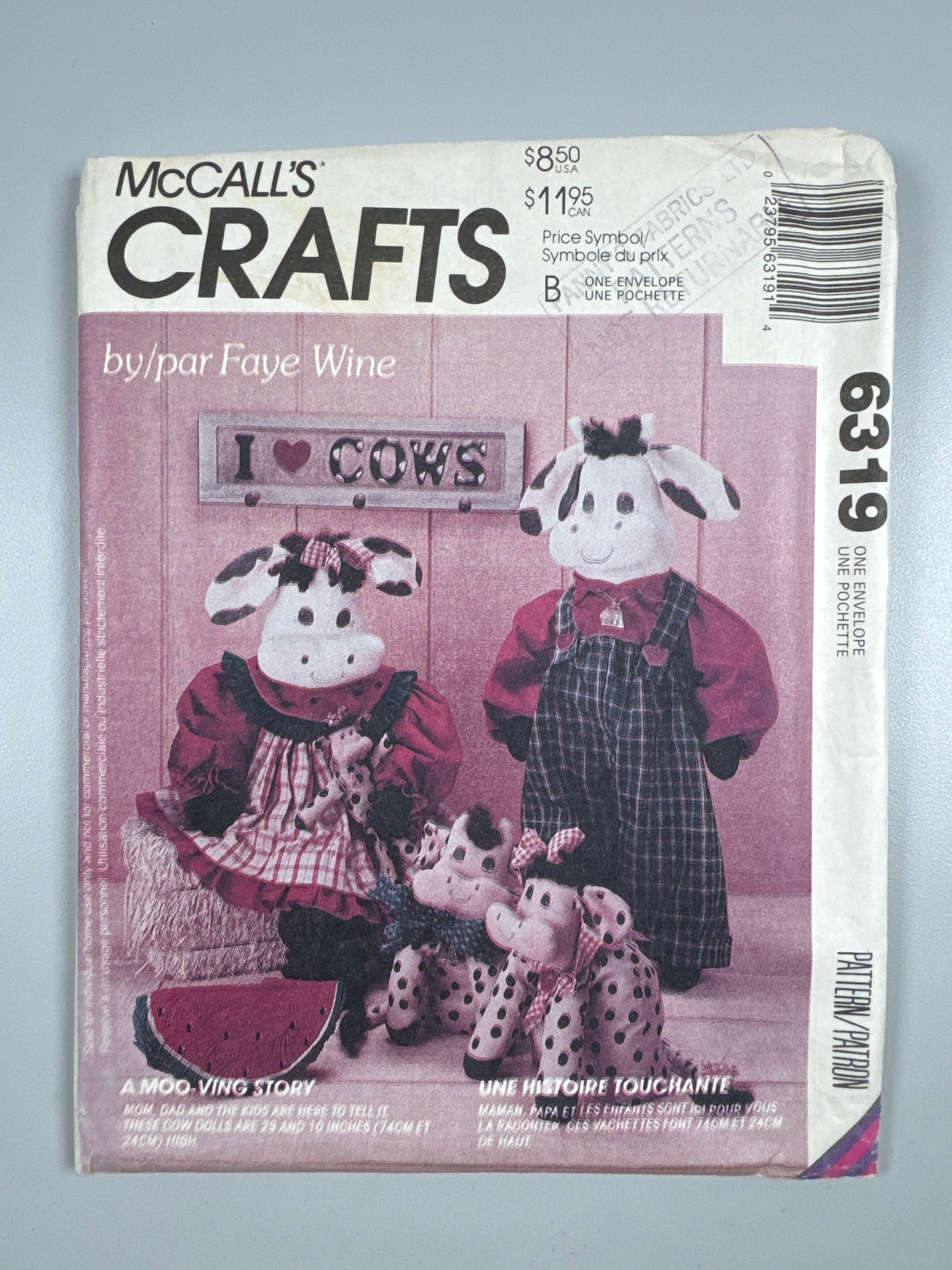 Mccall's 6319 FF Uncut Crafts Make Stuffed Cow Family. 29” Dolls T