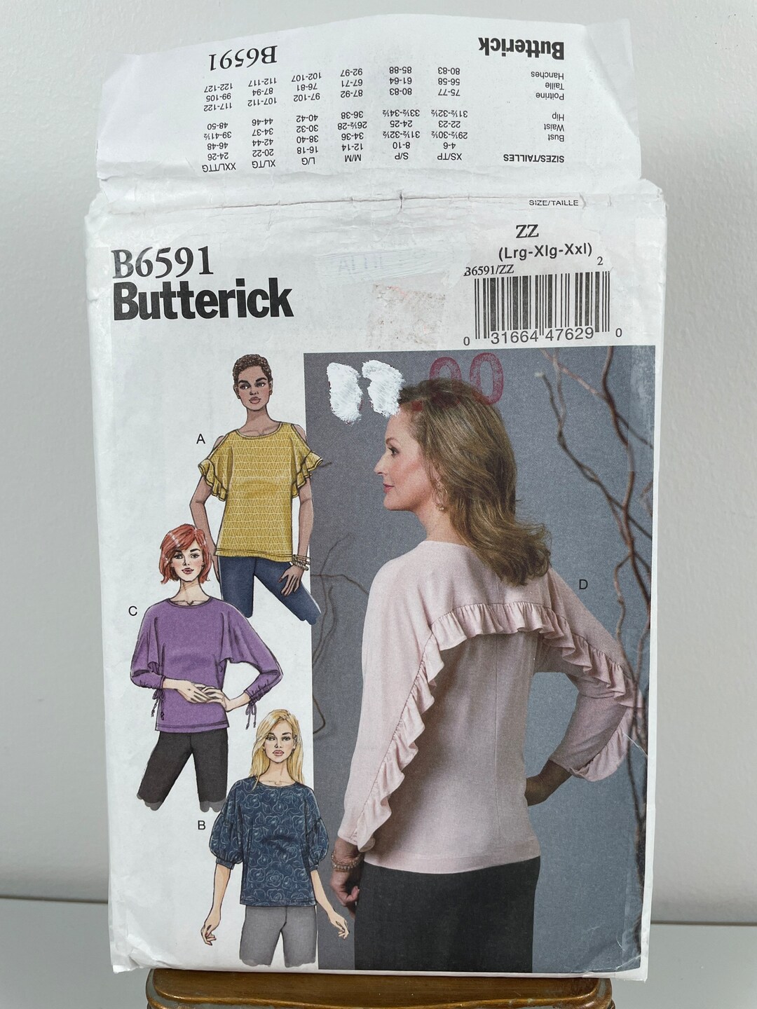 Butterick B6591 FF Uncut Easy Sew Misses Loose Fitting Pullover Top ...