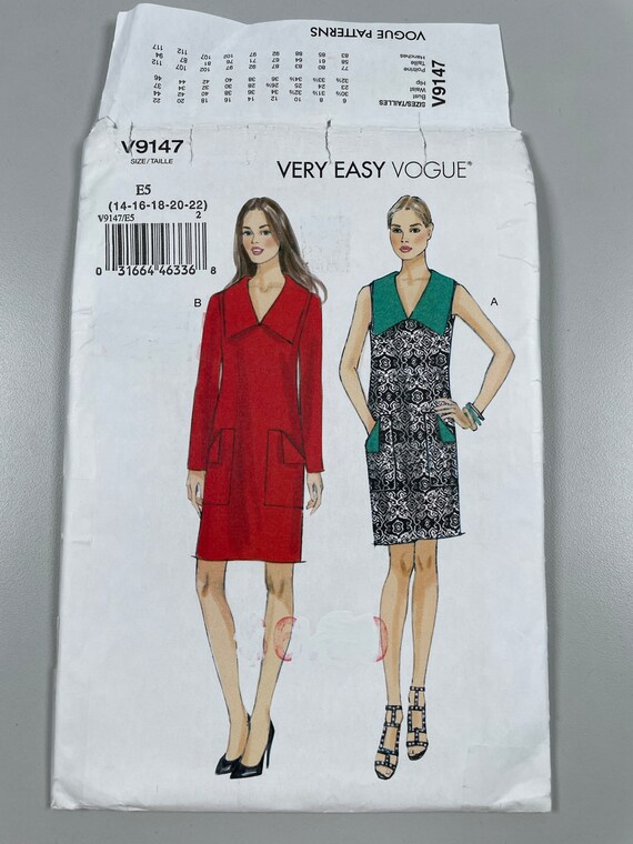 Vogue V9147 FF Uncut Easy Pullover Dress and Tunics Tops Size  14-16-18-20-22 Bust 36-44 Ponte Knit Linen Blends Crepe Back Satin Pattern  - Etsy Canada