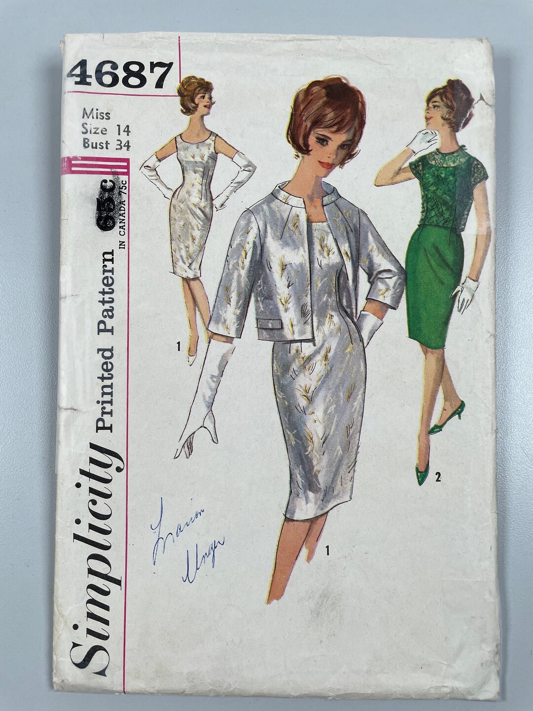 Simplicity 4687 1962 Lovely Jacket and Dress Suit. Wedding Formal. Size ...