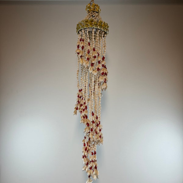 Vintage MCM Shell Wind Chime Chandelier 36" L x 6" W Cowrie Sea Shells Boho Home Décor 1lb 7.5oz or 672g