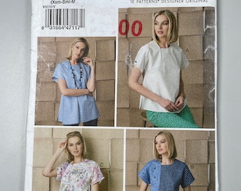 Vogue V9256 FF Uncut Easy Sew. Misses fitted tops have front invisible zipper that opens to self fabric underlay. Comfortable work Tops 4-14