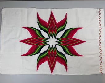 Vintage Ukrainian Embroidered Pillow Case - Geometric Star