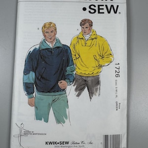 Kwik Sew 1726 Unopened FF Vintage Mens Pullover Windbreaker Jacket Pattern S-XL