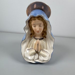 Vintage Virgin Mary Praying Hands, Head Vase, Planter 6.5' T 4.5" D 4" W