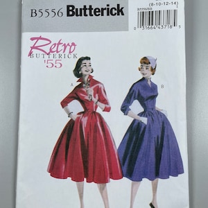 Butterick B5556 FF Uncut Retro 55 Klänning och Bälte Semi-Fit Livstycke och Rynkad Utsvängd Kjol. Storlek 8-14 Byst 31,5-36”. Kimonoärmar Vingar
