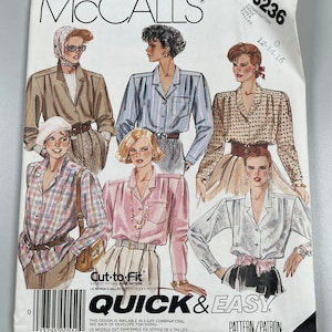 McCall&#39;s 3236 Uncut FF Quick & Easy Misses Blouse Tunic Size 12,14,16 Bust 34-38” Front Buttoned Notched Collar Patch Pockets Sewing Pattern