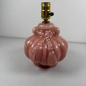 Vintage Pink Accent Lamp: Carl Falkenstein Satin Glass, Bow & Tassel Design