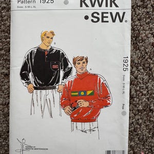 May include: A Kwik Sew sewing pattern, pattern number 1925, showing illustrations of two long-sleeved pullovers. The pattern includes sizes S-M-L-XL. The cover features the Kwik Sew logo and the designer's name, Kerstin Martensson.