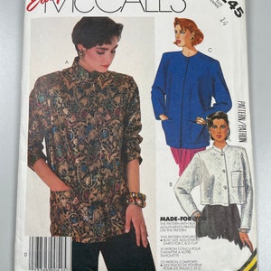 May include: A sewing pattern for a jacket with a floral print, a blue jacket, and a white jacket. The pattern is for sizes 14 and includes instructions for bust size adjustments. The pattern number is 2245.