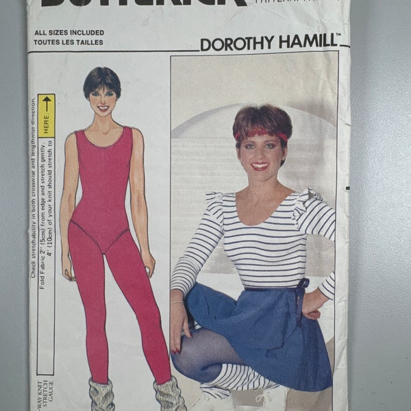 Butterick 4819 FF Uncut Dorothy Hamilton work out gear sewing pattern Active Sportswear size 8-18. Bodysuit flared wrap skirt and tights.