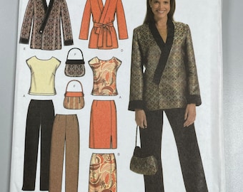 Simplicity 4748 FF Easy Chic women’s Top skirt pants jacket and bag Size 10-12-14-16-18. Bust 32-40” Unique jacket style Multi sized Pattern