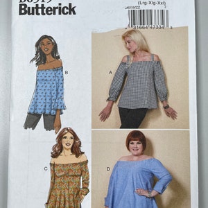 Top Butterick B6519 FF non coupé facile à coudre. Manches raglan semi-ajustées à encolure dégagée. Taille 16-18-20-22-24-26 Tour de poitrine 38&quot;-48&quot;