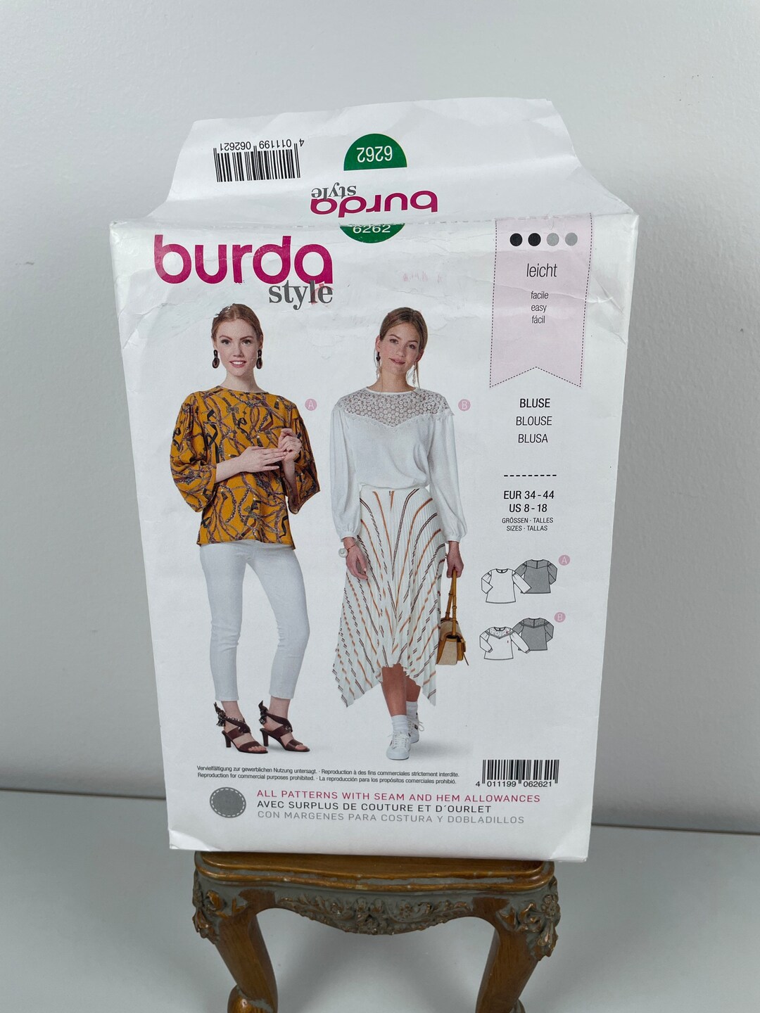 Patron Burda N°6392 - 2 Modèles De Tunique/blouse - Tailles 48 à 58 - Occasion