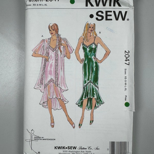 Kwik Sew 2047 FF Uncut Gown and Jacket. Gown has lace trim deep v neck on back. Spaghetti Shoulder straps bust 31.5”-45”. Sewing Patterns.