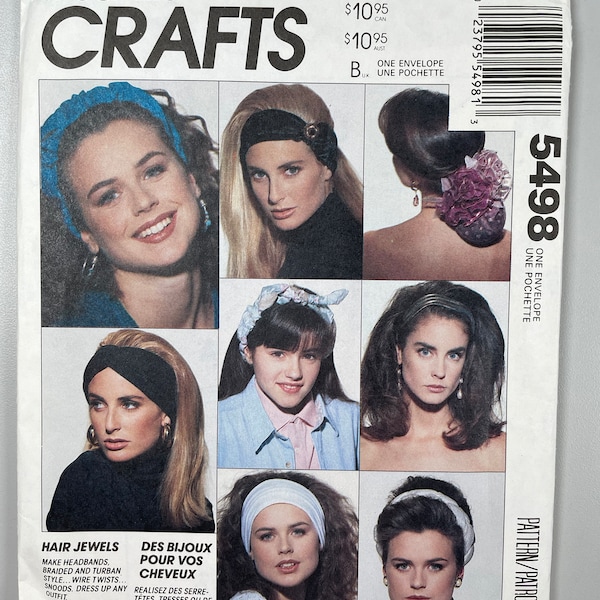 McCalls 5498 FF Uncut Hair Bows Headbands Turban Snoods wire twist braided dress up outfits Hair Jewels Sewing Pattern Hair Crafts for Gifts