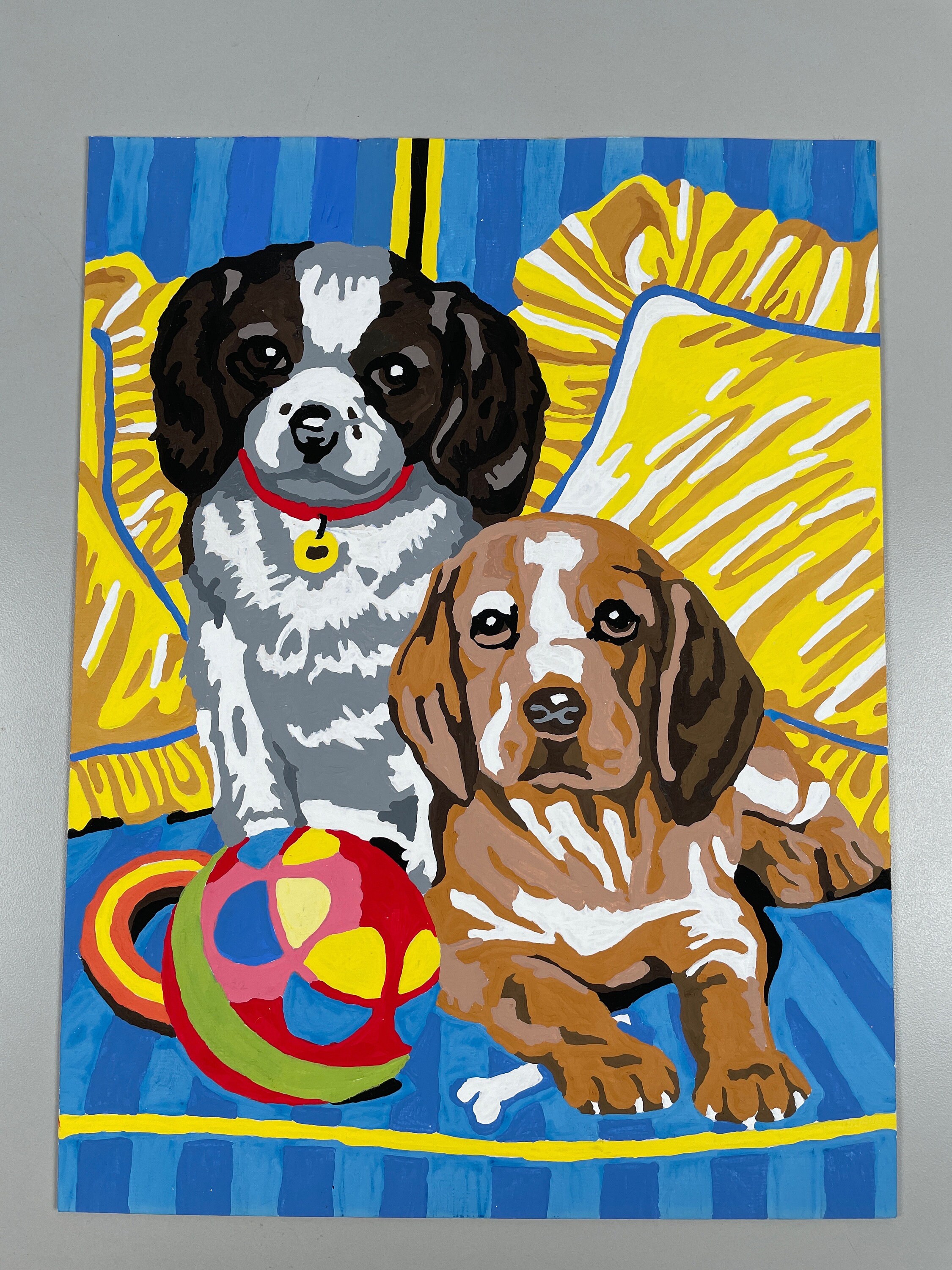 Vintage Puppy Dogs Paint by Number Art, Bright Colors (9” X 12