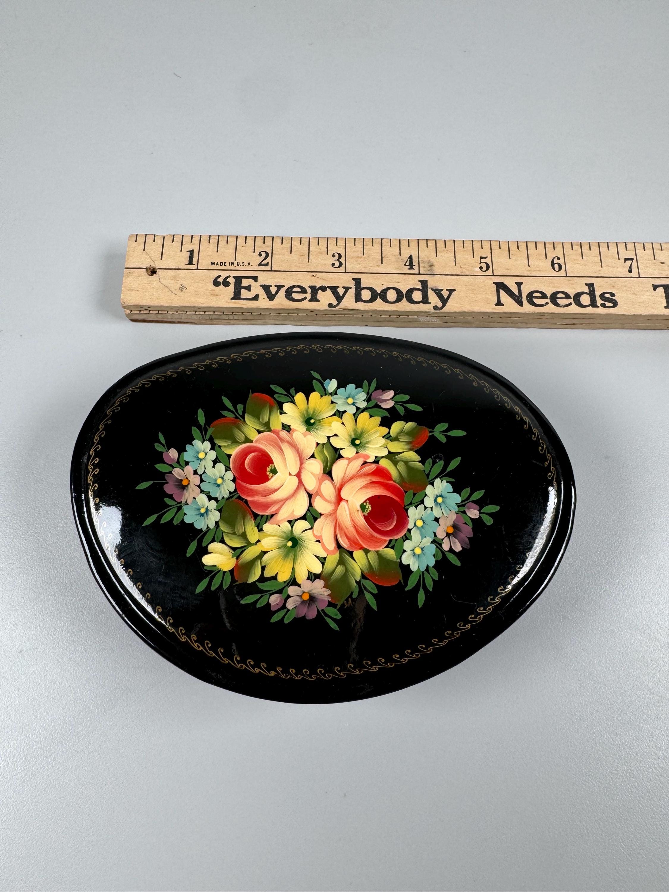 Vintage Russian Lacquer Box, Hand Painted Zhostovo Style Floral