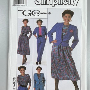May include: Simplicity sewing pattern number 9255 for sizes RR (14-20) or EUR. RR (42-48). The pattern includes instructions for making a skirt and jacket with a floral print. The model is wearing a blue jacket with a floral print skirt and a pink blouse. The pattern also includes instructions for making a pair of pants and a jacket. The model is wearing a blue jacket with a pair of blue pants and a pink blouse.