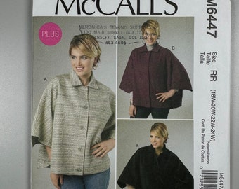 McCall's M6447 Sewing Pattern: Plus Size Cape Jacket (Size 18-24 Bust 102-117")