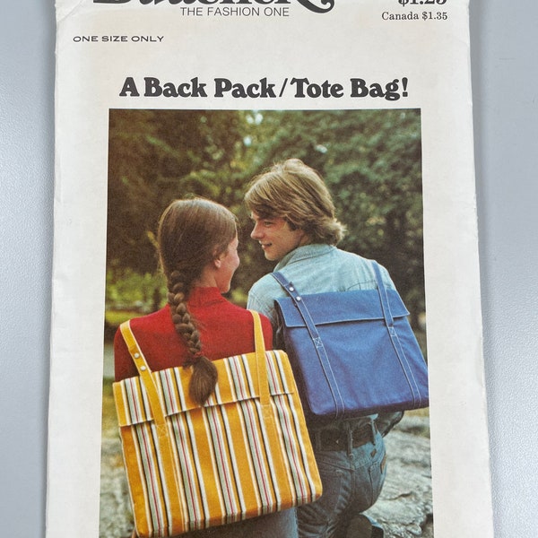 Butterick 4085 FF Uncut A Back Pack Tote Bag Patterns. Back pack has flap and gussets. Use as a Tote Bag or Back Pack. Sewing Pattern. 1970s