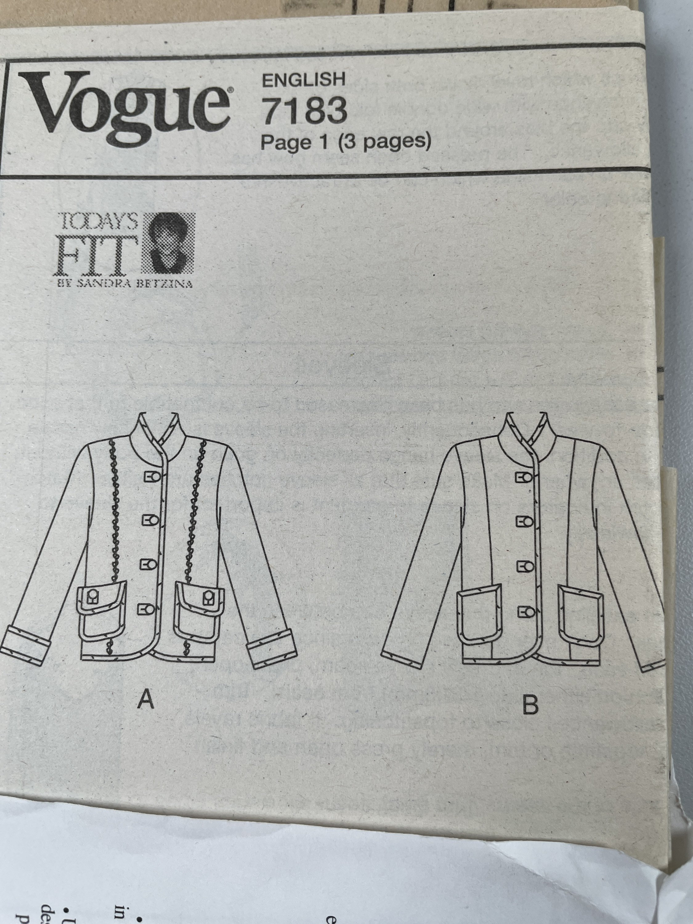 Vogue V7183 FF Uncut Easy Sew Petite Jacket Loose Fitting