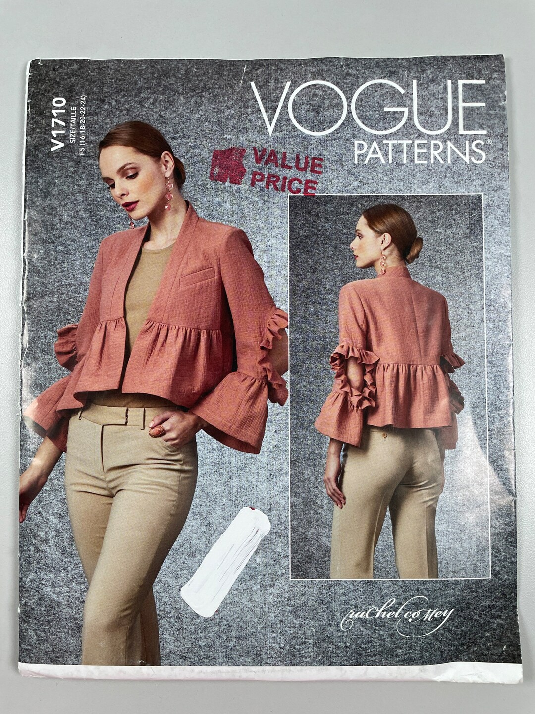 Vogue Ruffles Vogue V1710 FF Misses Jacket Loose Fitting Has Band,welt Pocket Hemline ...