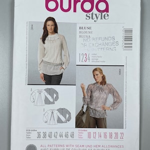 Burda 7432 FF Uncut Semi Fitted Bluzki. Rozmiar 10-22. Biust 33” - 43”. Piękne wariacje. Piękne tkaniny. Tworzy piękne szycie na miarę.