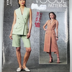 Vogue V1707 FF Uncut Designer Dress and pants shorts Pattern. Rozmiary 16-24 biust 38”-46” len do jedwabiu Lovely Pant Suit Wrap over Tops Pattern